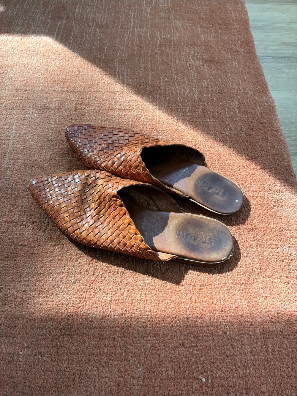 St. Agni Tan Woven Leather Mule Slides Bunto size 39